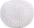 BIRDROCK HOME Round Pouf Ottoman | Cotton Braided Foot Stool with Bean Bag Filling | Boho Foot Rest for Living Room & Bedroom | Compact & Comfortable Seating, Lightweight & Soft | Ivory