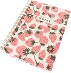 Graphique Hardbound Spiral Journal, 160 Ruled Pages Hard Cover Notebook, Diary, Lists, Record Month and Date, Premium Paper, Pink Strawberries, 6” x 8”