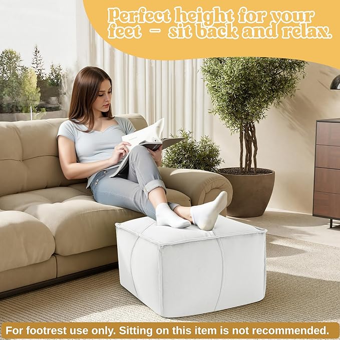 MeMoreCool Stuffed Round Pouf Ottoman Foot Rest, Floor Pouf Foot Stool with Soft Foam Chunk Filling, Small Round Ottoman Footstool Circle Footrest for Living Room