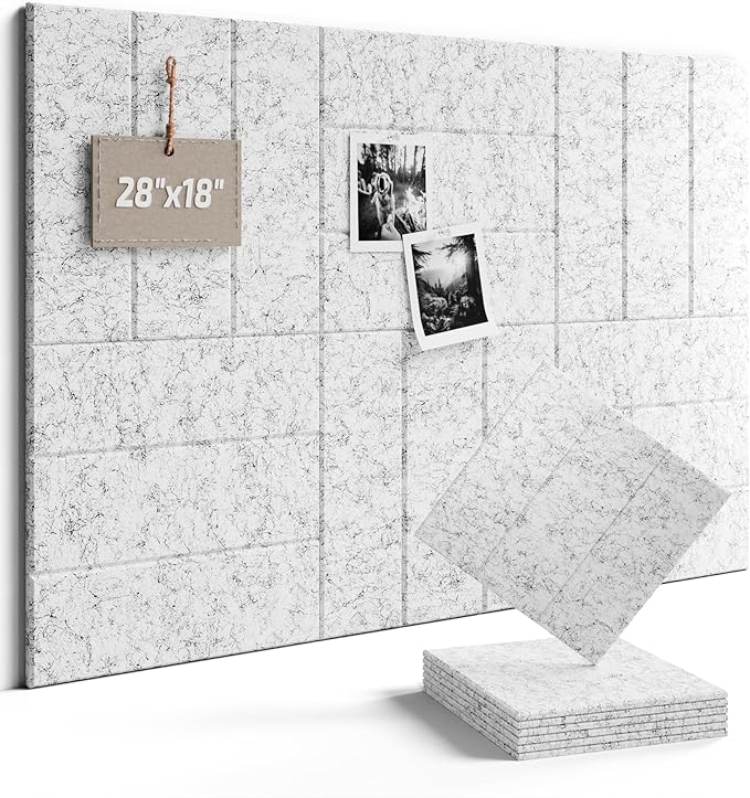Fluxynara Felt Bulletin Board Tiles -28"x18" with 40 Adhesive Tabs, Cork Board Alternative for Office Decor, Push Pin Board Wall Organizer 6-Pack(Marble Gray)