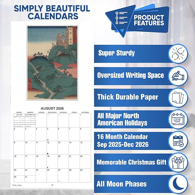 2026 Japanese Woodblock Art Monthly Wall Calendar | Ukiyo-e Style Paintings Calendar 2025-2026