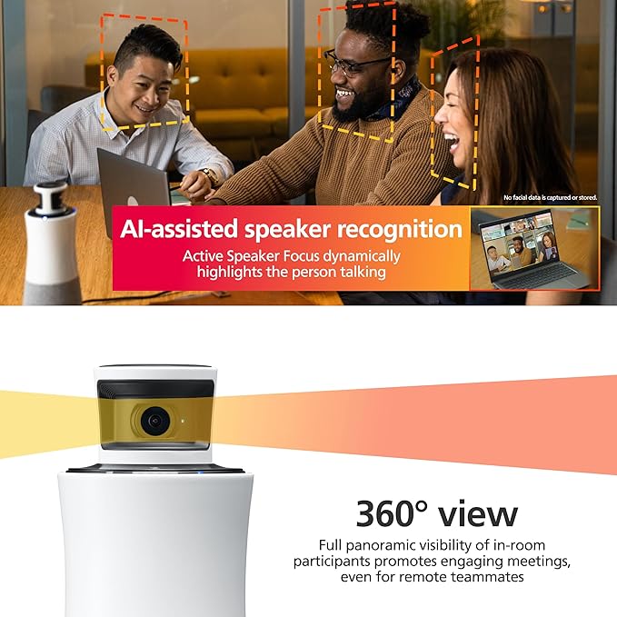 RICOH Meeting 360-360° Conference Room Camera - AI-Powered - Active Speaker Focus - USB-C Bus Powered - Zoom Certified - Works with Microsoft Teams, Google Meet, Cisco Webex