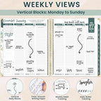 bloom daily planners 2026 Hardcover Calendar Year Goal & Vision Planner (January to December) - Monthly & Weekly Agenda Organizer - 7.5" x 9" - Eucalyptus, White