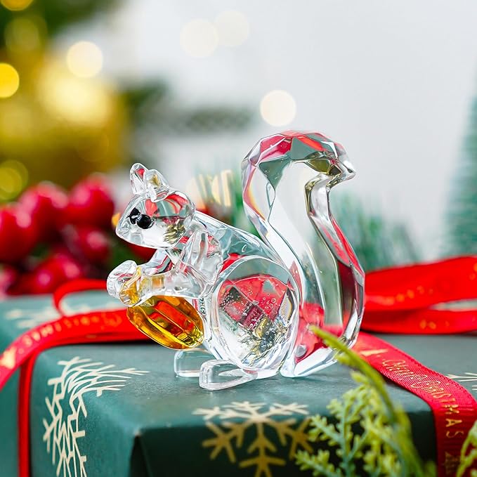 H&D HYALINE & DORA Crystal Animals Squirrel Collectible Figurine Paperweight Table Centerpiece Ornament