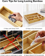 VA1KENE 12-Piece Bamboo Desk Drawer Organizer Set – Adjustable Storage Boxes with 24 Compartments, Non-Slip, Modular Design for Office, Jewelry, Vanity, and Kitchen Utensil Drawer Storage