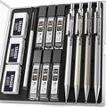 Nicpro 4 Pack Mechanical Pencil 0.5 mm with Case, MB1000 Metal Mechanical Pencil Set with 6 Tube HB #2 Lead Refill 0.5mm, 3PCS 4B Eraser, 9 Cap Eraser for Artist Drafting Writing, Sketching, Drawing
