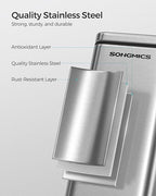 SONGMICS Bathroom Trash Can, 2.6 Gallon (10 L) Small Trash Bin with Lid, Slim for Small Spaces, Stainless Steel Garbage Can, Soft Close, Silver ULTB561E10