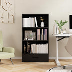 Tangkula 3 Tier Bookcase with Drawer, 42.5”Tall Freestanding Bookshelf with 3 Open Shelves & 1 Drawer, Anti-toppling Devices, Modern Display Storage Organizer for Home Office (Black, 42.5" H)
