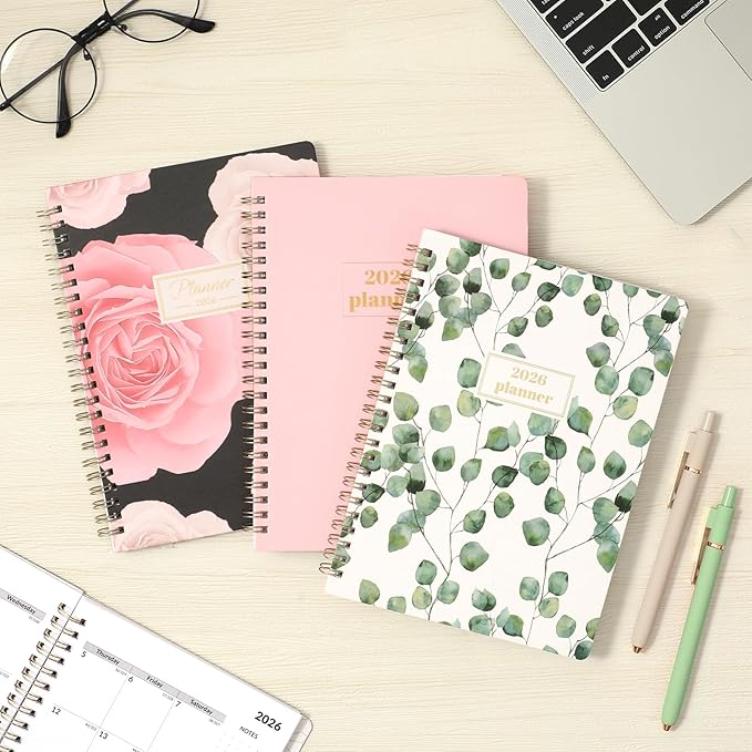 SUNEE 2026 Planner, Weekly and Monthly Calendar Planner, January 2026-December 2026, Daily Agenda with Tabs, Note Pages, Spiral Binding, 6.4"x8.3", Black
