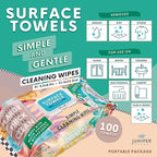 Juniper CLEAN Single Surface Cleaning Wipes Bleach Free, Thick & Large Dispose, All-Purpose Cleaner for Bathroom, Kitchen, Office, 100 Count Soft Flow, Biodegradable, No Scent