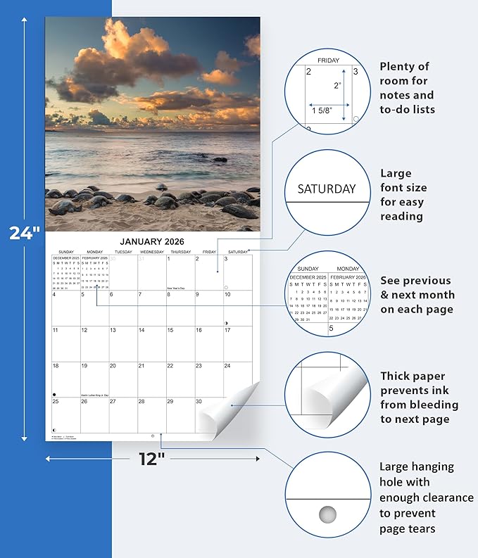 2026 Road to Hana Maui Hawaii Monthly Wall Calendar | Travel Calendar 2025-2026