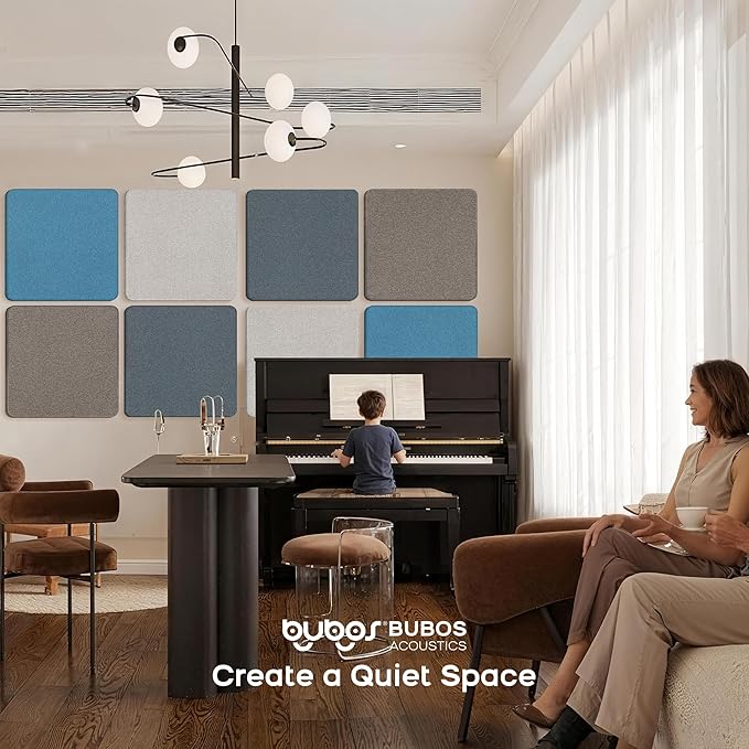 BUBOS 4 PCS Fabric Acoustic Panels 23.6''x23.6'' Decorative Sound Dampening Panels, Sound Absorbing Panels for Studios, Office, Home Theater,Mistral