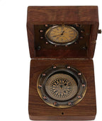 Handmade Brass Sundial Compass with Rosewood Box - Authentic Vintage Maritime & Nautical Decor, Collectible Gift for Him or Her