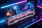 Spacrea Metal Desk Organizers and Accessories, Dual Monitor Stand Riser with Drawer and 2 Pen Holders, Desk Accessories & Workspace Desktop Organizers for Office Supplies (Pink)