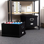 PRANDOM File Organizer Box - Set of 1 Collapsible Decorative Linen Filing Storage Hanging File Folders with Lids Office Cabinet Letter/Legal Size Black (17x14x11.2 inch)