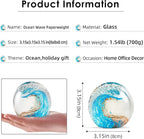 EUSTUMA Hand Blown Glass Figurines Ball Ocean Waves,Office Paperweight Glass for Desk,Home Decor Collectible,Aquarium Decor,Office Decor Ocean Lovers (Blue)