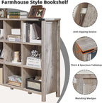Joaxswe 9 Cube Bookcase, Farmhouse 47 Inch Wide Grey Oak Bookshelf, Wooden 3 Tier Display Large Open Book Shelf, Vintage Horizontal Book Case for Home Office, Cubby Storage Cabinet for Living Room