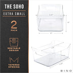 BINO | The SOHO Collection Plastic Storage Bins, X-Small - 2 Pack, Clear | Pantry and Fridge Organizer Containers, Kitchen Cabinet and Medicine Cabinet Bins