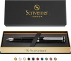 Scriveiner Luxury Fountain Pen - Medium Matt Black With Chrome Finish, Schmidt German Nib, Converter - Best Writing Gift Set for Men & Women - Fancy Office Designer EDC Pocket Pen