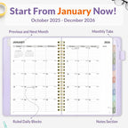 SUNEE 2026 Weekly & Monthly Planner 6.4"x8.5"- 12 Month (January 2026 - December 2026), Vegan Leather Cover, Pocket, Bookmark, Notes, Monthly Tab, Purple