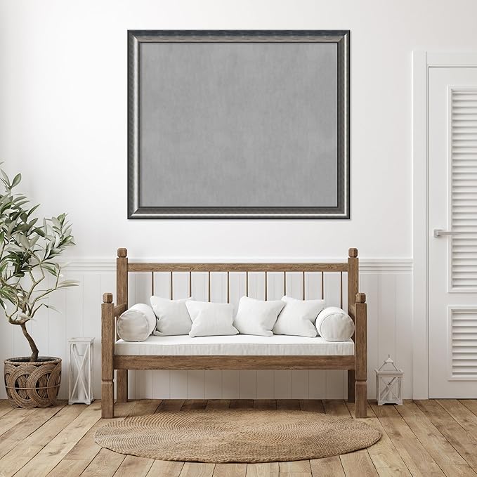 Amanti Art Silver Framed Magnetic Board 46x54 Oversize Vision Board for use with Magnets, 100% Metal Sheet to Display Items as Office Decor or for Home Organization in mudroom, Kitchen or Kids Room