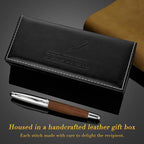BEILUNER 318 Luxury Leather Pen, Full Grain Oil Tan Crazy Horse Cowhide Leather, Chrome-Plated Finish, Schmidt Ink Refill, Best Rollerball Pen Gift for Men & Women,Executive, Professional, Nice Pens