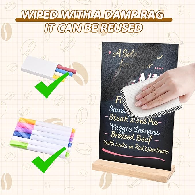 Bouiexye 3 Pack 8.1x12 in Chalkboard Signs with Stand for Tables Small Chalk Board Signs Tabletop Message Board Sign with Wood Base for Home Decorations Coffee Shop Restaurant Kitchen Wedding Party