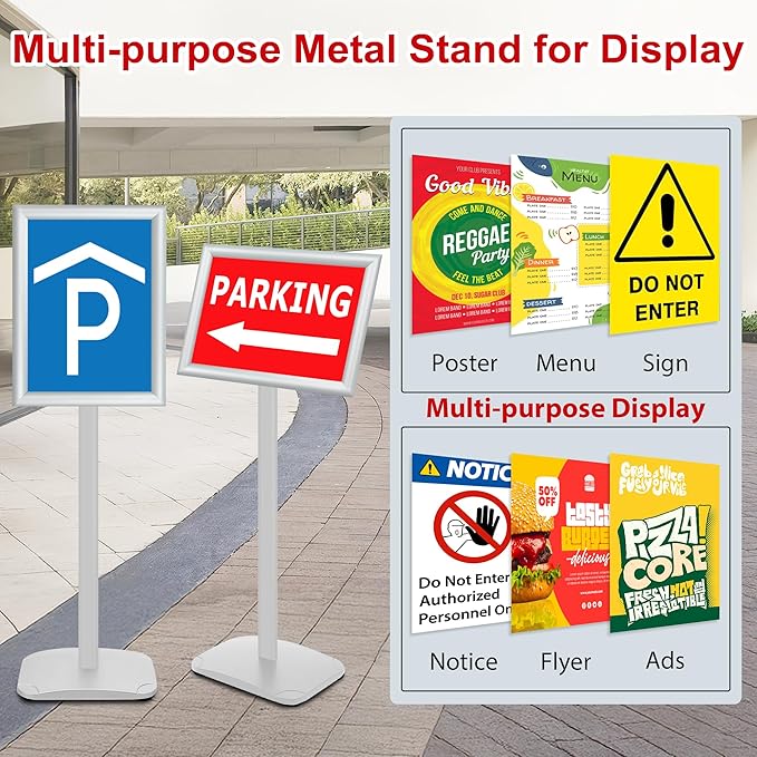 VAIIGO 3 Pack Heavy Duty Standing Sign Holder 11x17 Inch - Pedestal Floor Sign Stand with Weighted Base - Vertical & Horizontal Poster/Menu Display Stands for Indoor/Outdoor Advertising, Silver