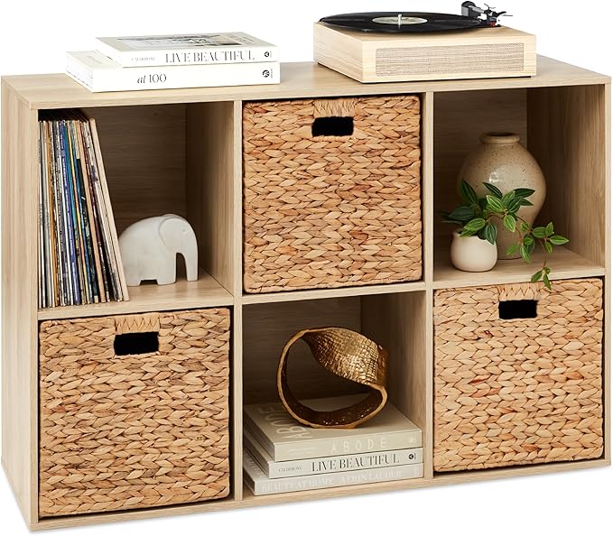 Best Choice Products 6-Cube Storage Organizer, 13.5in Shelf Opening, Bookcase, Display Shelf, Customizable w/ 3 Removable Back Panels – Light Oak