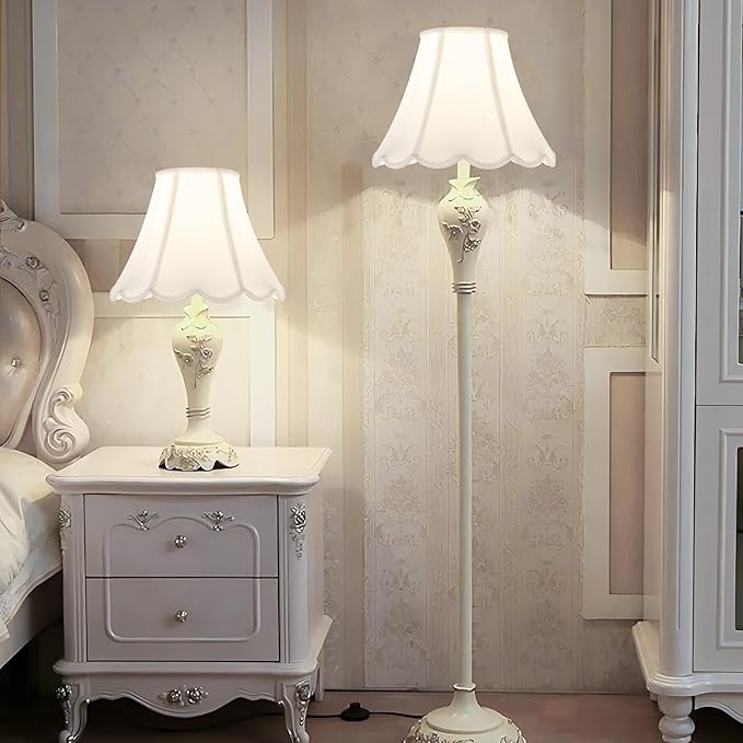 GOSO Bell Lamp Shades Set of 2 Medium Off White, Scalloped Lamp Shade for Table Lamp,Floor Lamps Replacement Braids with Petal Edges, 6×13×9.8 Inch Spider Easy Assembly Modern Art Decor for Bedroom