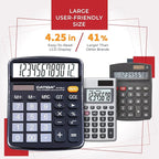CATIGA Desktop Calculator (2 Pack) 12 Digit with Large LCD Display and Sensitive Button, Solar and Battery Dual Power, Standard Function for Office, Home, School, CD-2786 (2 Black)