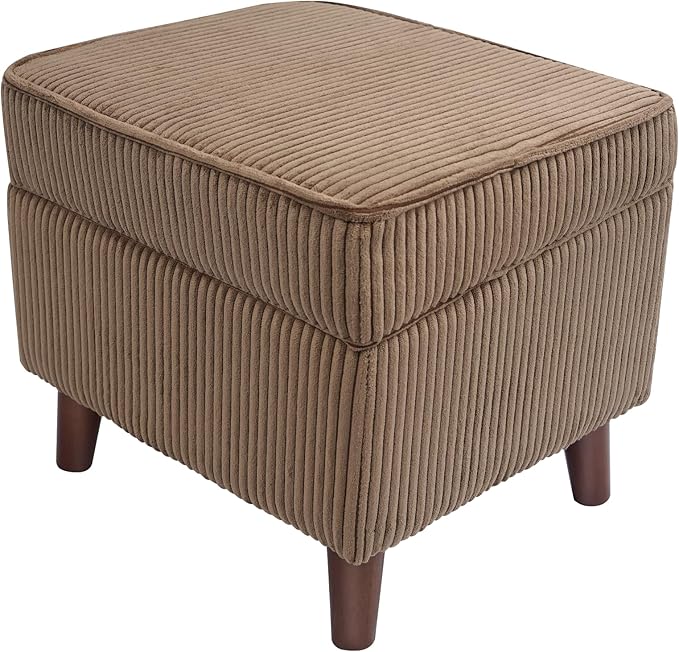 FAGAGA Storage Ottoman with Adjustable Lid, Soft Step Stool, Footrest and Seat, Ottoman Foot Rest for Living Room, Bedroom, Dorm, Brown