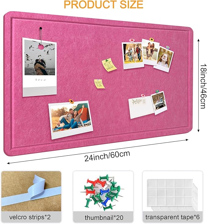 Yunihome Large Bulletin Board - Foldable 24x18 Inches Cork Board Alternative with 20 Push Pins, Self-Adhesive Felt Bulletin Board for Wall, Home Office Classroom Decor