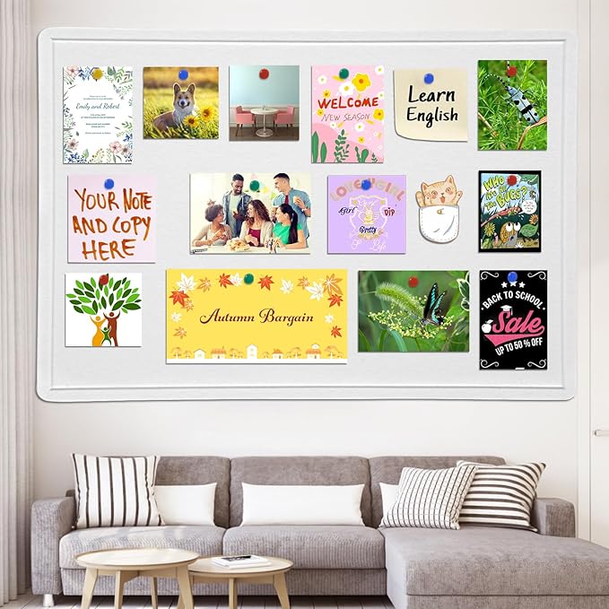 Large Bulletin Board - 72 X 48 inches Decorative Felt Pin Board - 6' x 4' Cork Board Alternative for Wall - Foldable Picture Board Self-Adhesive Vision Board Prayer Board with 30 Pushpins - Warm White