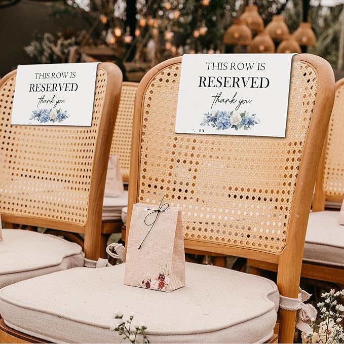 ChissNook Reserved Seating Chair Signs, This Row Is Reserved Pew Cloths Seating Placeholder for Church Pews, Wedding Decorations for Reception Parties Celebrations Event Meetings (Blue Floral, 4 PCS)