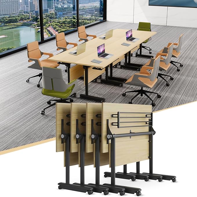 Conference Table,55.1''Folding Conference Room Table for 4-12 People,Mobile Flip Top MeetingTraining Table with Different Coulor and Styles for Offices, Classrooms,Meeting Room (4, G)