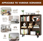 Shintenchi Cube Storage Organizer, 3 Tier Mid-Century Bookcase with Legs Cubeicals Retro Wood Organizer Storage Bookcase, Freestanding Open Book Shelves for Bedroom,Living Room,Office(Brown)