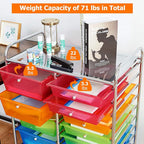 HAPPYGRILL 15-Drawer Rolling Cart, Storage Carts with Removable Drawers & Steel Frame, Utility Cart on Lockable Wheels for Home, School, Office,Colorful