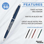 DISCOUNT PROMOS Custom Langham Ballpoint Pens Set of 50, Personalized Bulk Pack - Black Ink, Great for Office, School, Business, Tradeshows - Navy Blue