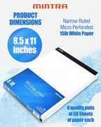 Mintra Office Legal Writing Pads – White Narrow Ruled Paper for Writing & Note-Taking – Ideal Notepads for Business, College, School & Office Use – 8.5" x 11" (6 Pack)