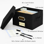 Remowith Greeting Card Organizer and Storage Box with 40 Pcs Adjustable Dividers, Storing Cards with 168 Pcs Labels Perfect for Storing Greeting Cards, Envelopes, Photos 2 Pack Black