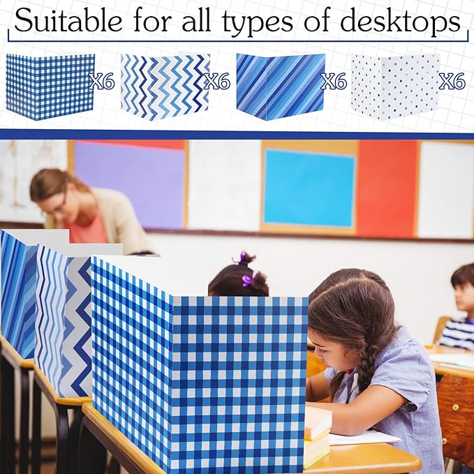 SATINIOR 24 Pcs Desk Dividers for Students, 12 Colors Testing Dividers Privacy Folders for Classroom Must Have Bulk, Study Panel for School Teacher Student Study Supplies(Stripe Style)
