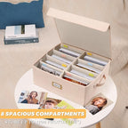 Erogeen Decorative Photo Storage Box with lid 4x6, 8 Inner Photo Organizer with Dividers, Memory Storage Box for Pictures, Stamps, Keepsakes (Beige)