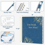 SUNEE End of Life Planner - I‘m Dead Now What Planner, Large Print Spiral-Bound Estate Organizer with Tabs for Seniors & Family. Covers Final Wishes, Passwords & Funeral Planning.A4（9"x11.2"), Blue