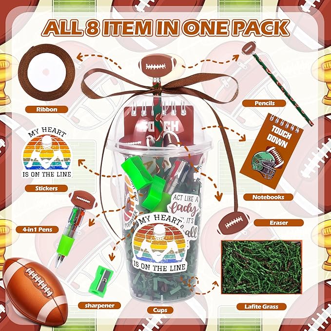 LiYiQ 247 Pcs Football Party Supplies Return Gifts for Party, Student Stationery Gifts from Teacher Rewards Prizes, Pencil Erasers Notebooks Stickers for Football Classroom Birthday