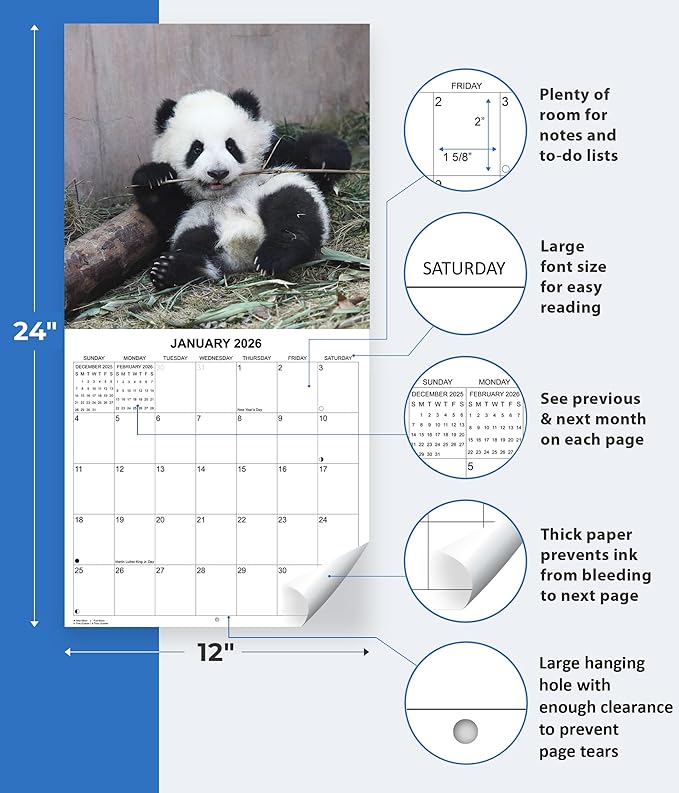 2026 Baby Pandas Monthly Wall Calendar | Cute Baby Animals Calendar 2025-2026