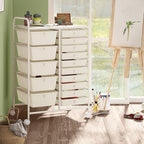 DORTALA 15-Drawer Rolling Storage Cart with Drawers, Rolling Utility Cart w/Removable Drawers & Universal Wheels, Tools Scrapbook Paper Organizer for School, Office, Home, Classroom (Ivory)