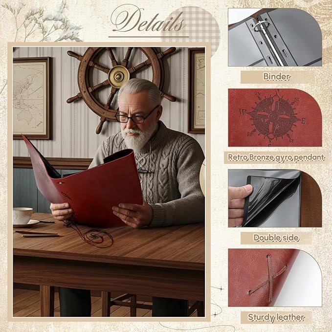 Lewtemi Stamp Collecting Albums Set Stamp Collection Book Include 20 Pages Album Binder Tweezer and Loop Magnifier Collecting Supplies for Collectors (Brown Pirate,1/2/3/4 Rows)