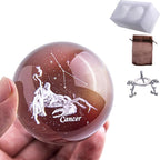 HDCRYSTALGIFTS Crystal 3D Constellation Crystal Ball 60mm Crystal Paperweight Full Sphere Glass Fengshui with Sliver-Plated Flowering Stand(Cancer)