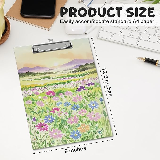 APIILVPQ Wild Flower Clipboard, Colorful Clipboards with Low Profile Clip for Office School Use, Floral Gifts Wooden Clip Boards for Nurses Teachers Students - B06